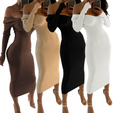 Custom Logo long sleeve sexy knit sweater solid Bodycon Dress  Plus Size Bodycon Dress